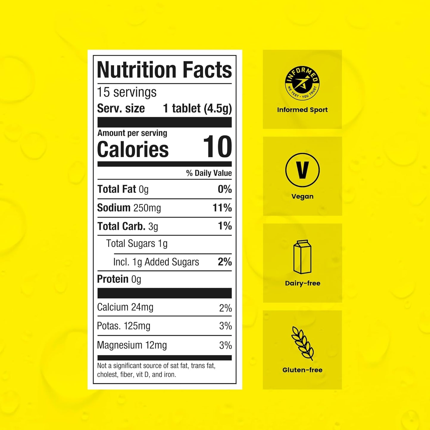 Precision Hydration Lite Electrolyte Drink - Multi Strength Effervescent Hydration Tablets - Low Calorie, Gluten Free, Vegan/Vegetarian Friendly, NSF (1 Tube, 500mg/L - Yellow Tube)