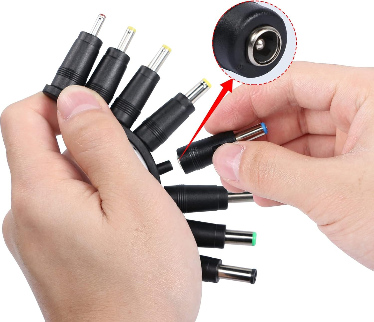 QIANRENON 8-in-1 Universal DC Power Adapter Converter Multi-Gauge DC Power Supply Plug 5.5mm x 2.1mm Female to Male Adapter with DC 5.5 x2.1mm Black Tuning Fork Cable (22cm)