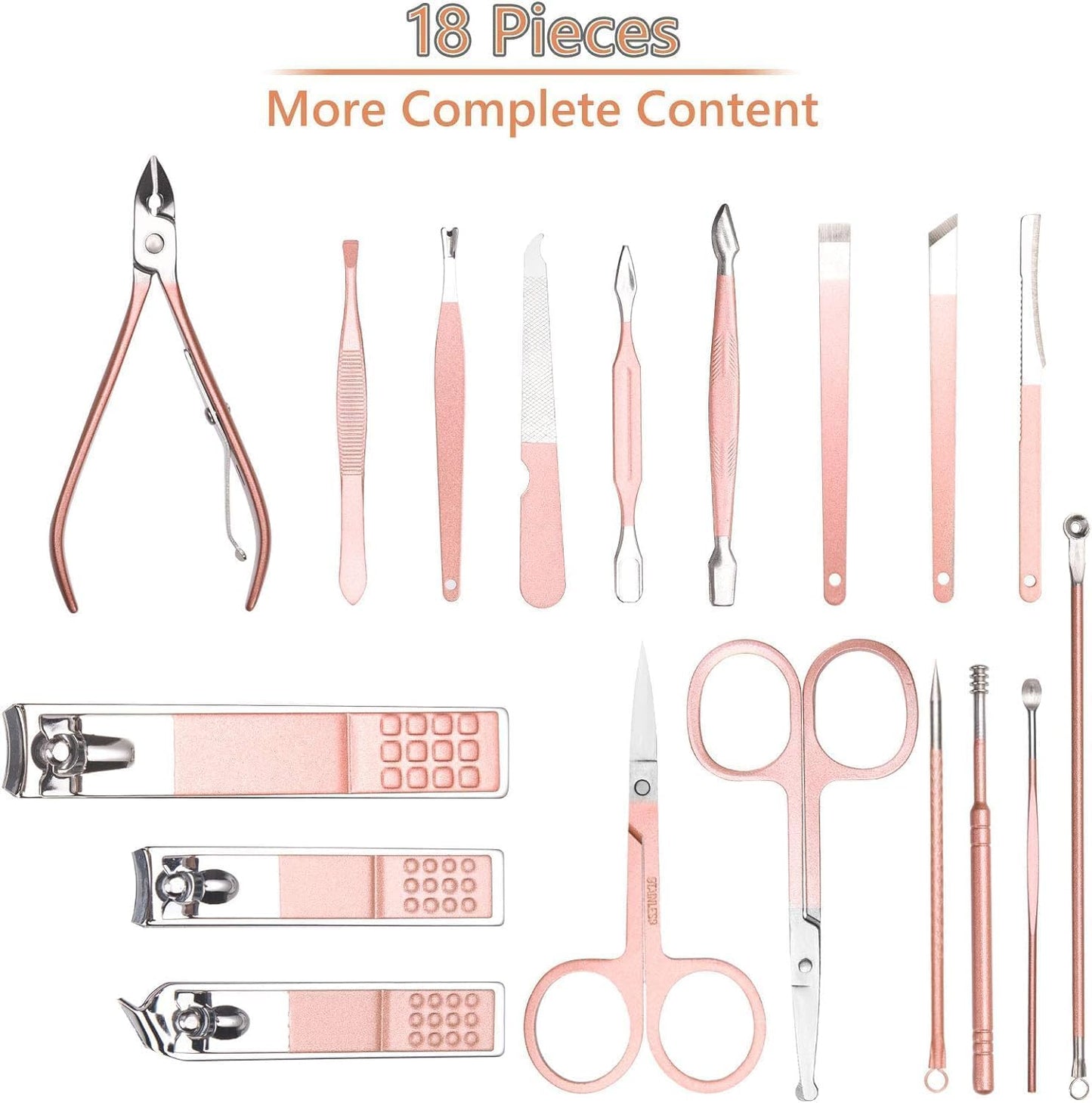 Nail Clippers 18 pcs Manicure Set Nail Scissors Cuticle Remover for Men Women Stainless Steel Nail Care Grooming Kit with Leather Case for Travel & Home