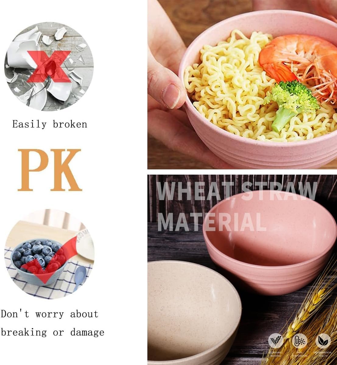 Choary Eco-Friendly Wheat Straw Baby Bowls, Microwave Dishwasher Safe Bowl Sets - Unbreakable Natural Non-Toxin Mini degradable Bowls for Snacks,Fruits, BPA Free Set of 5.
