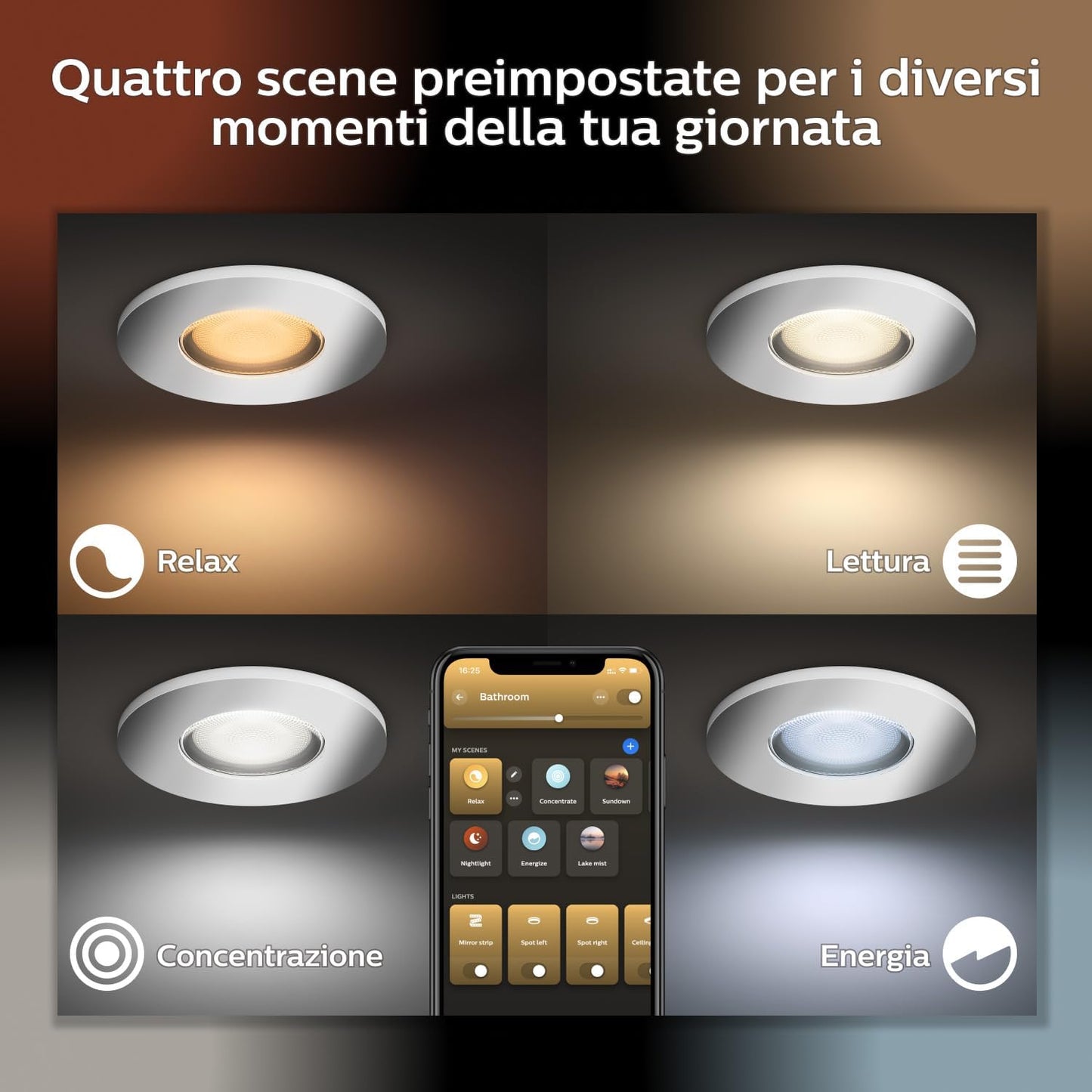 Philips Hue White and Color Ambiance Smart Xamento LED Recessed Spotlight for Bathroom (IP44), White or Coloured Light, GU10 Fitting, 5.7 W, Bluetooth, Dimmable, Chrome