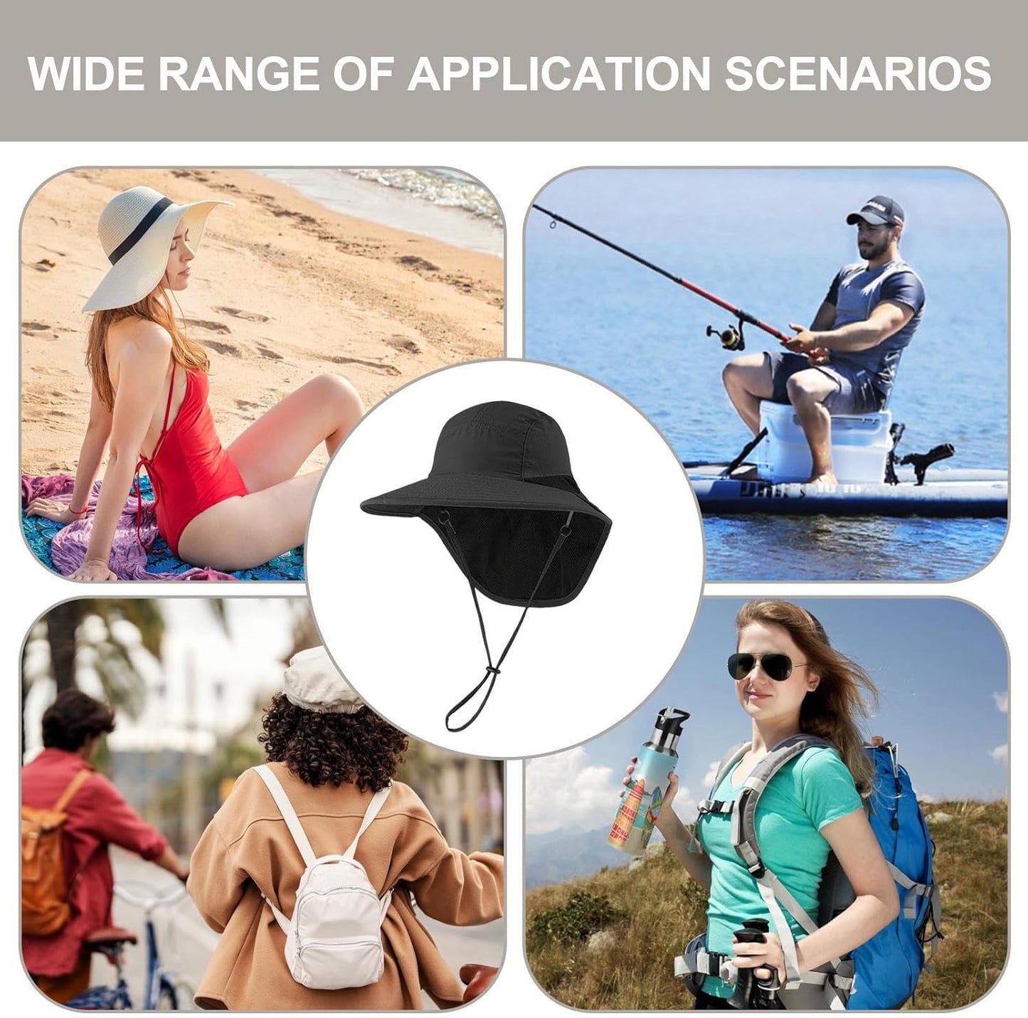 Sun Protection Hat, Adjustable UV Bucket Cap with Neck Flap, Breathable Cooling Hiking Hat for Men Women, Outdoor Gear for Fishing, Camping, Running, Travel, Garden Work