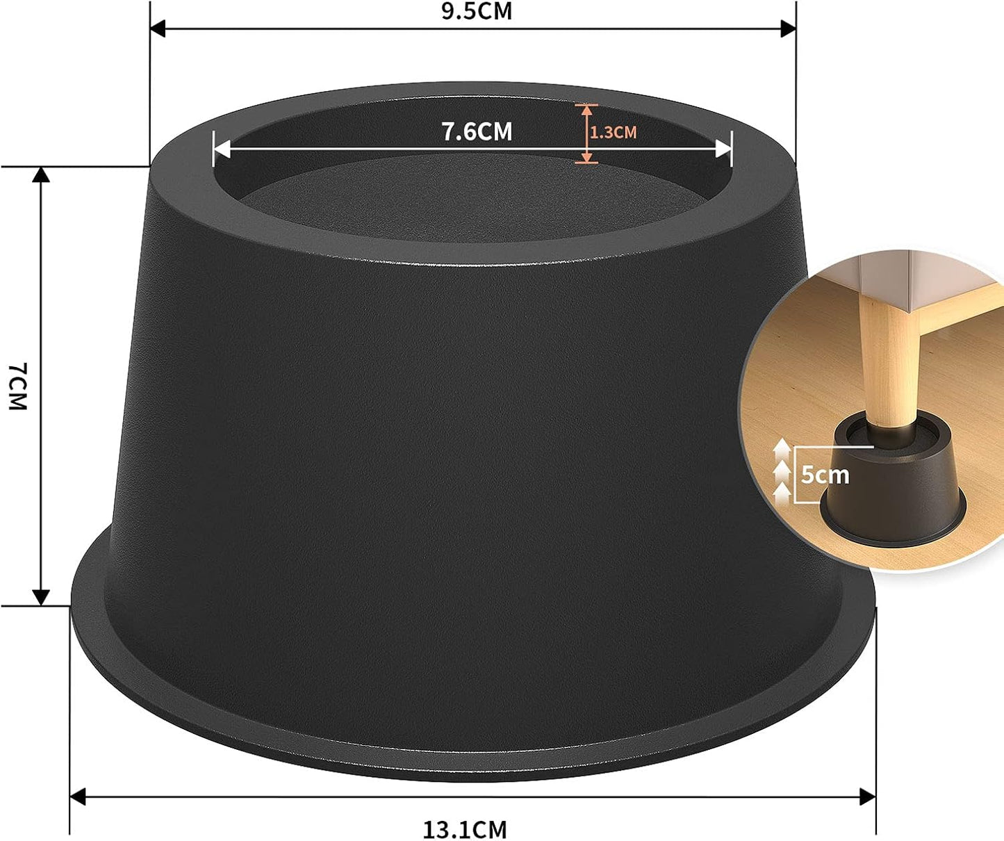 Uping Bed Risers for Table or Furniture Risers Add to Height of 5 cm (4 Pieces, Black)