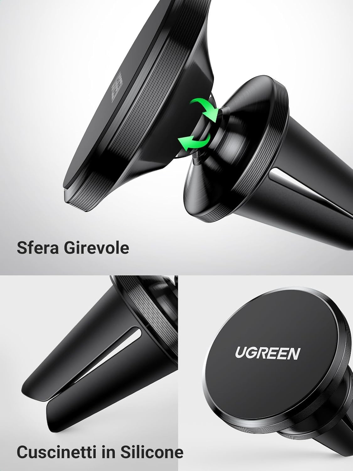 UGREEN Magnetic Car Phone Holder with 2 Metal Pads Included, Car Phone Holder for iPhone 16 15 14, Galaxy, OPPO, Redmi/Xiaomi, etc