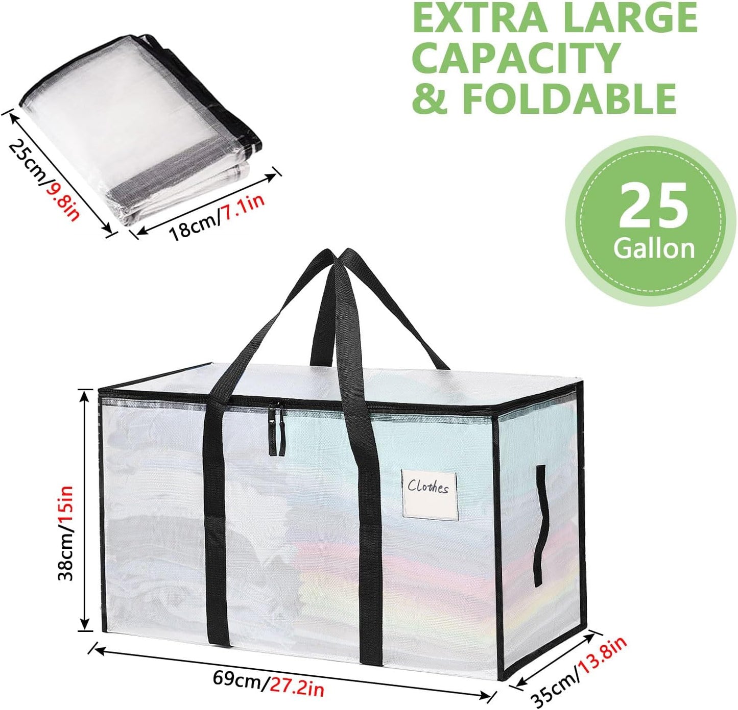 8-Pack Clear Storage Bags for Clothes with Strong Handles and Zipper Heavy-Duty Moving & Storage Bags Packing Supplies for Clothing Space-Saving Storage Totes Alternative to Wardrobe Boxes, 69x35x38cm