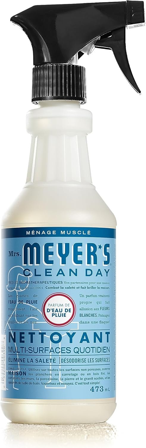Mrs. Meyer's Clean Day Multi-Surface Cleaner Spray, All-Purpose Cleaner Solution for Countertops, Floors, Walls and More, Rain Water Scent, 473mL Spray Bottle