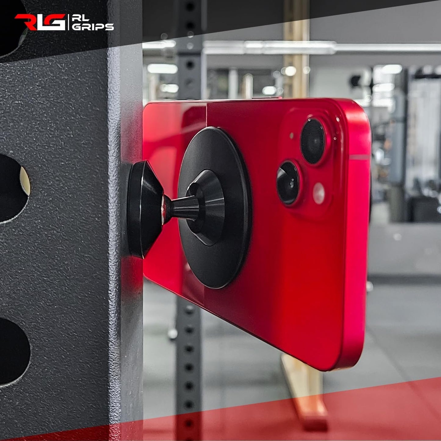 RL Grips® Magnetic Gym Mount with Dual Magnet Compatible MagSafe - Gym Magnet for iPhone with 360º Rotation with 3 Metal Stickers - Phone Holder for Cars and Macchi