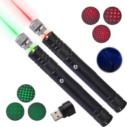 2 Pack Professional Rechargeable Flashlight Long Distance Range Green Light for TV/LED/LCD Screens, Tactical Green Flashlights for Outdoors Astronomic Constructions Indoor Presentation Office