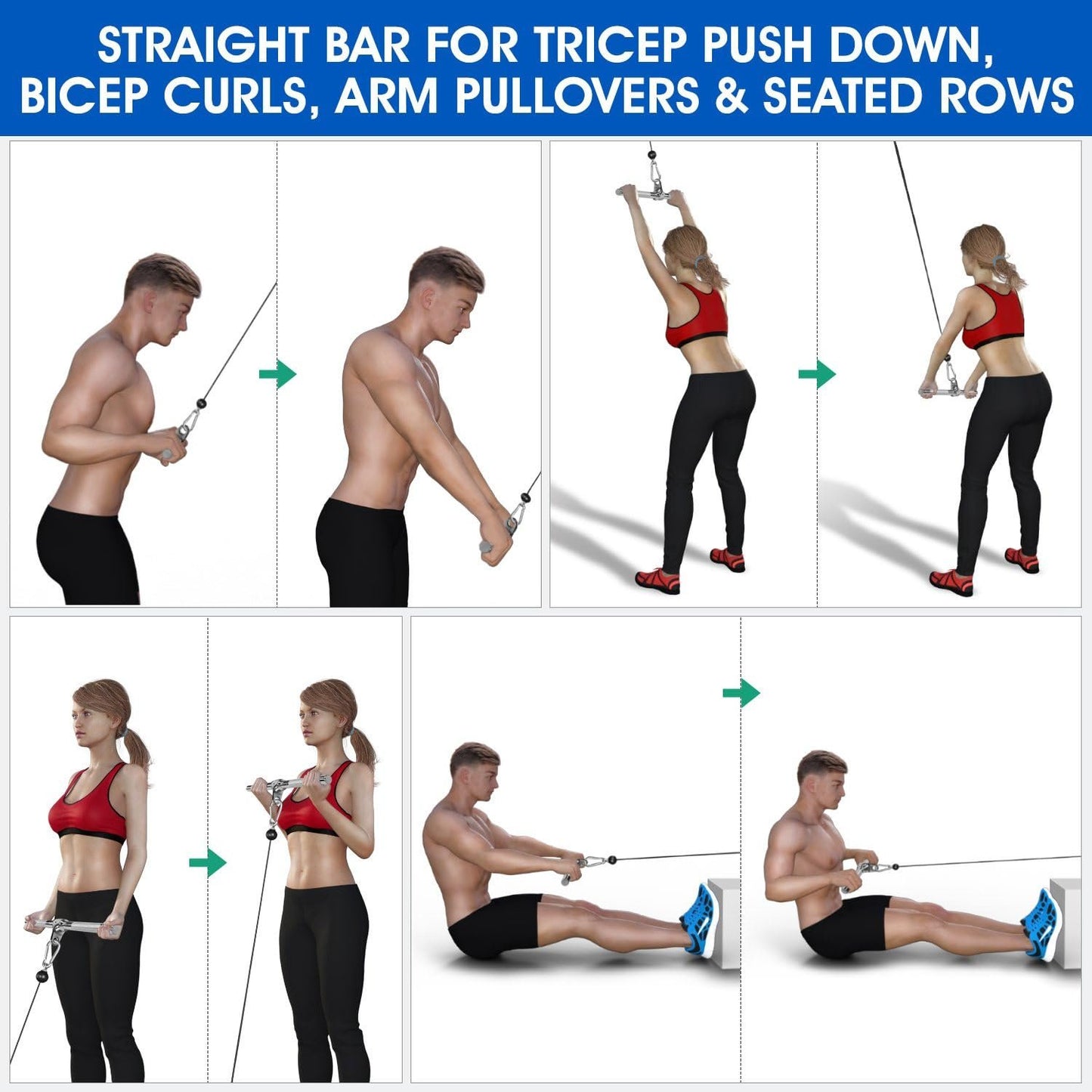 Yes4All's Premium LAT Pull Down Cable Attachment, Tricep Press Down Bar and V-Shaped Bar with Diamond Knurl Handle for Bodybuilding and Strength Training