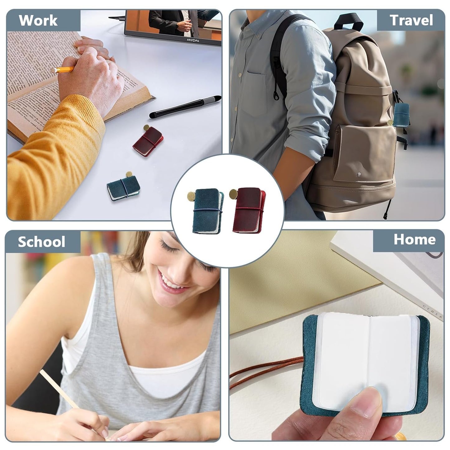 Yitexin Pack of 2 Miniature Travelers Notebook 4.8x3.2cm(1.9’’x1.3’’), Handmade Tiny Leather Travels Notebook, Vintage Mini Notebook Diary Journal, Pocket Diary