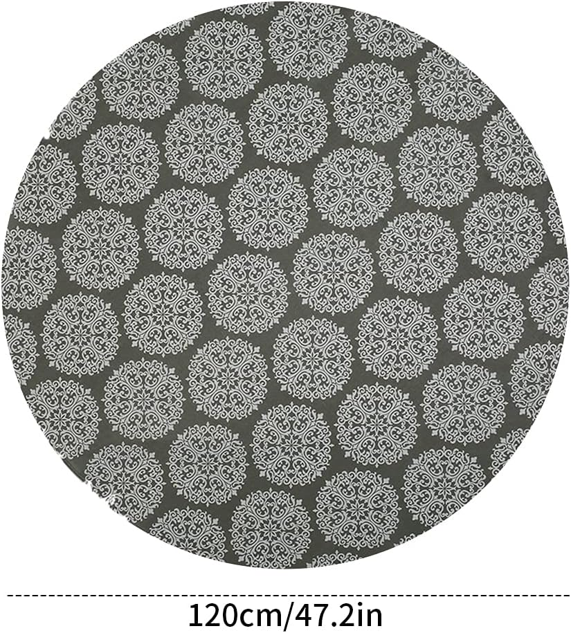 Round Tablecloth,47/59 in Cotton Linen Fabric Circular Table Cover in Nordic Style Wrinkle-proof Dust-Proof Shrink-Proof Table Cover for Kitchen Dining Farmhouse Tabletop Decoration(Grey-style 2,120cm