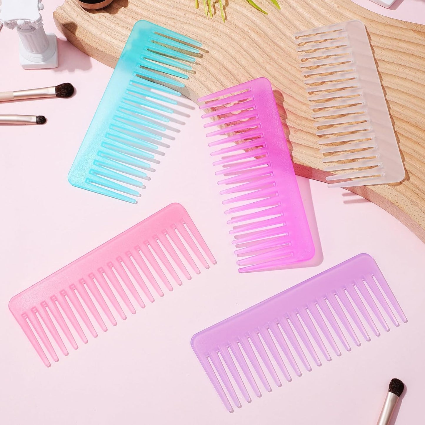 5pcs Wide Tooth Comb for Curly and Wet Hair Combs in Lavender Transparent Blue Pink Rose Red Versatile Hair Care Tool