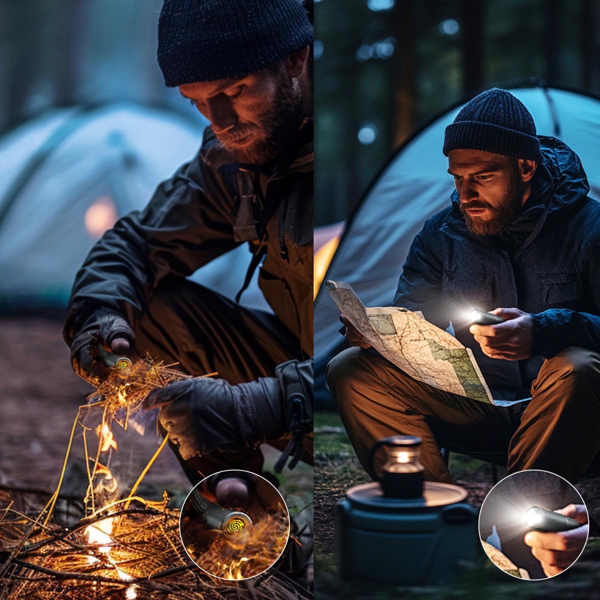 4smarts 3-in-1 Outdoor Explorer USB-C Cable with Emergency Light & Fire Starter | 240W Adventure Charging Cable with Survival Tools | 5ft/1.5m Rugged Design for Camping, Hiking & Travel | Black