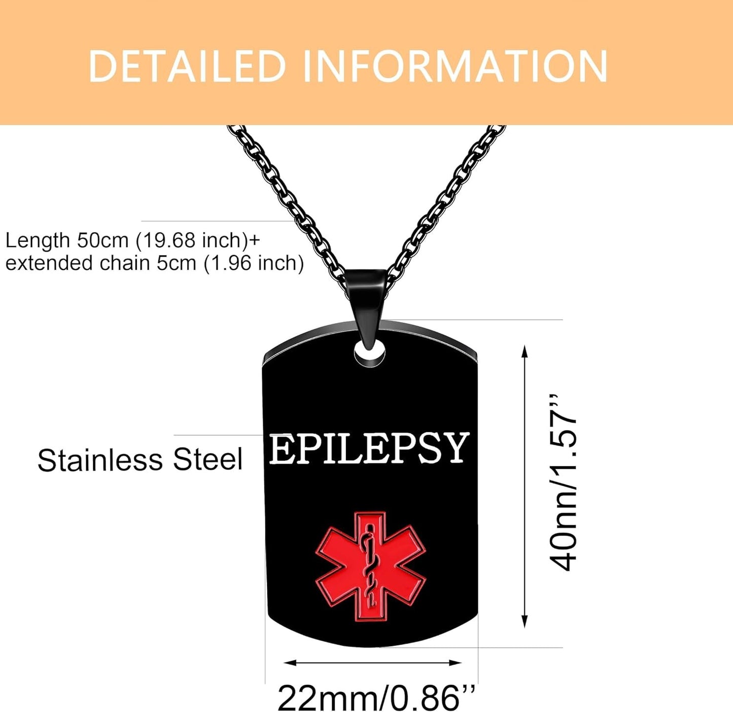 Vivaday Free Engraving Medical Alert Jewelry | Medical ID Tag Necklace | Durable Personalized First Aid Necklaces | Red Health Care Medical Alert Pendant| First Responder Stainless Steel Jewelry