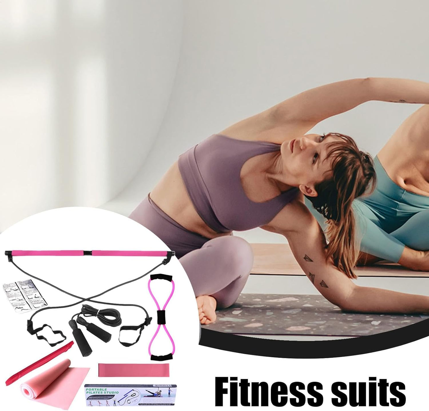 Gupcaqosjw Pilates Equipment Set - Pilates Bar Yoga Bands Resistance Band | 8X Home Gym Accessories Yoga Set, Workout Equipment for Stretching Legs, Hip, Waist & Arm