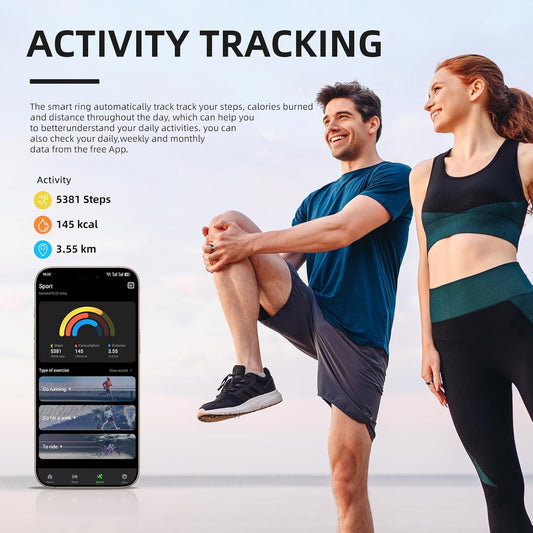 2025 2.0 Unisex Smart Ring Sports Recorder Without Subscription iPhone and Android app 3 Sports Modes (Black, 9#)