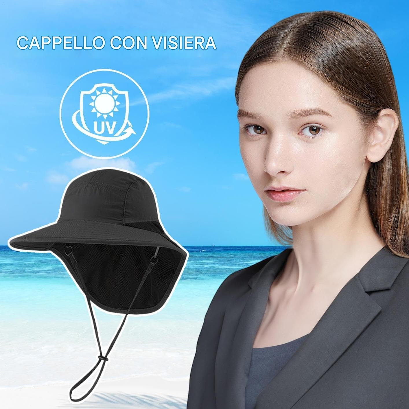 Sun Protection Hat, Adjustable UV Bucket Cap with Neck Flap, Breathable Cooling Hiking Hat for Men Women, Outdoor Gear for Fishing, Camping, Running, Travel, Garden Work