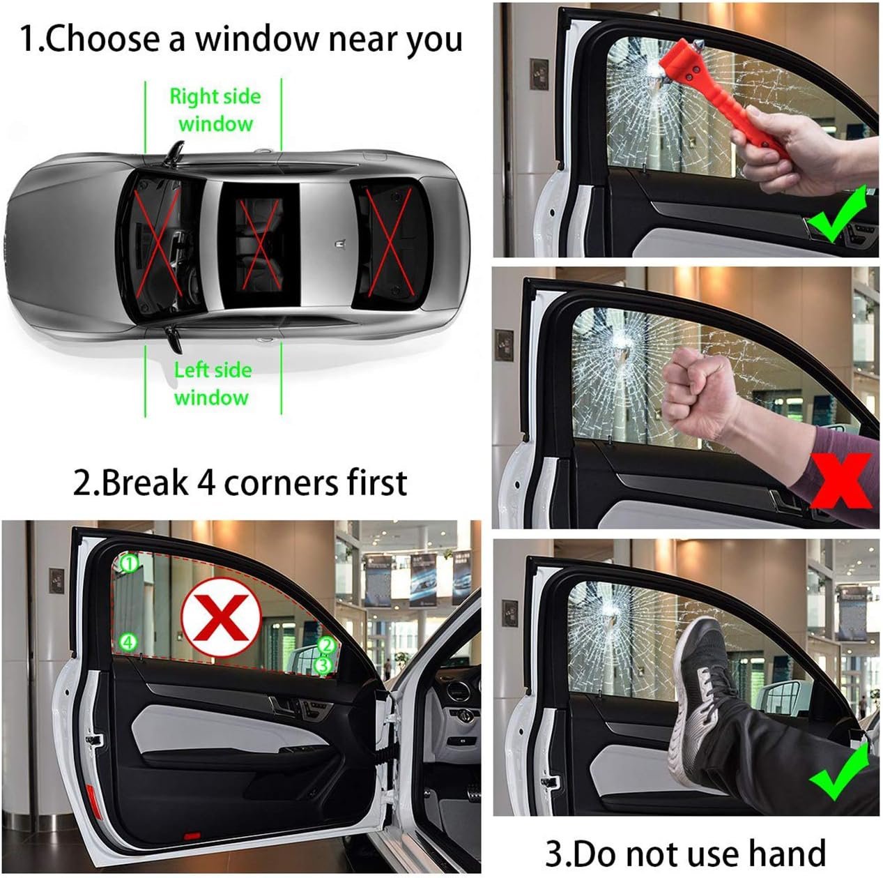 Kriture Escape Tool 4 Pack for Car, Auto Emergency Safety Hammer with Car Window Breaker and Seat Belt Cutter