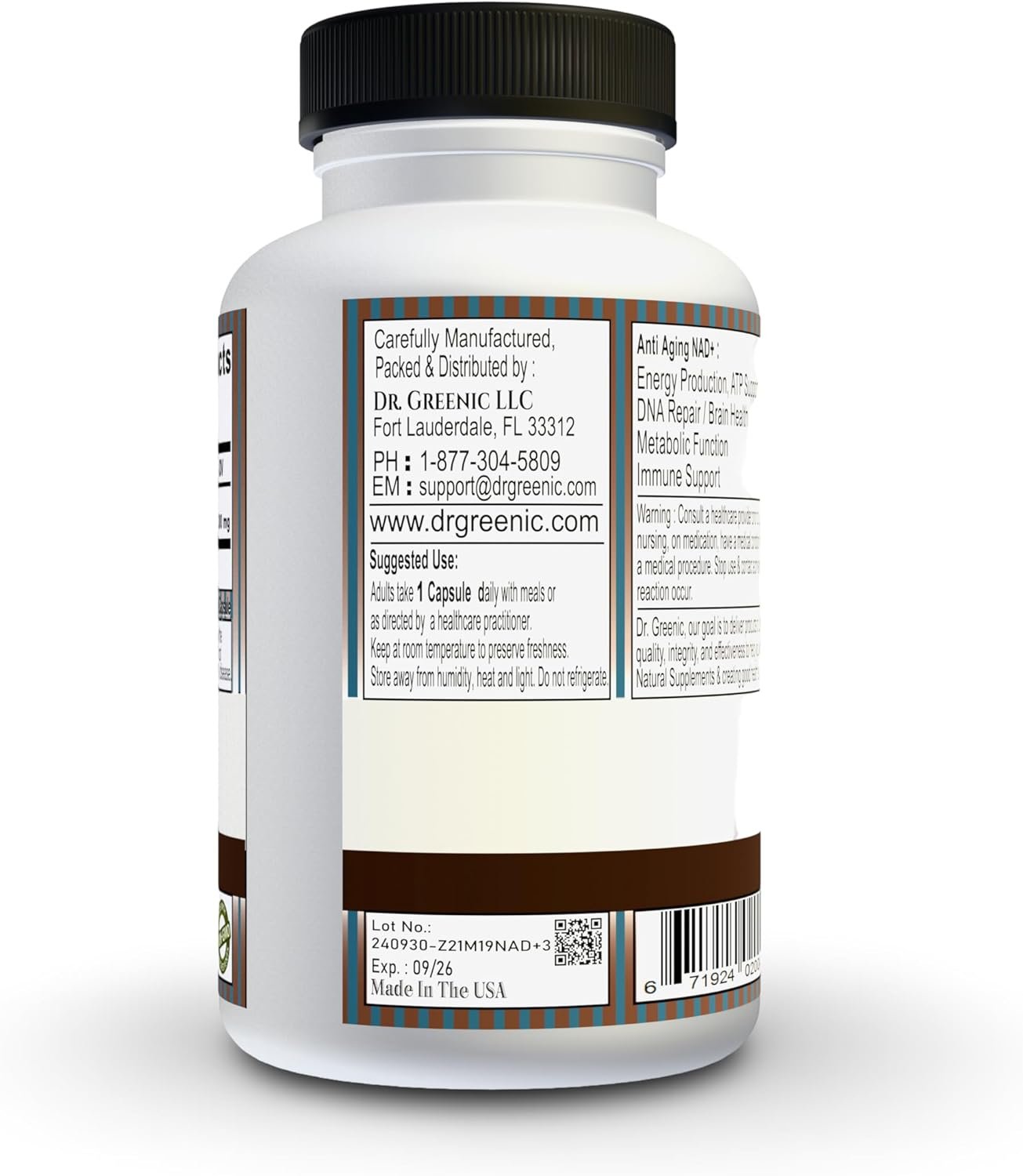 Dr. Greenic 99% Pure NAD+, 300mg - One Capsule Serving - 90 Caps NAD Supplement for Anti Aging, Cell Regenrate & Boost, with (Eurofins Scientific - COA Purity HPLC - 99.90%) NMN Alternative