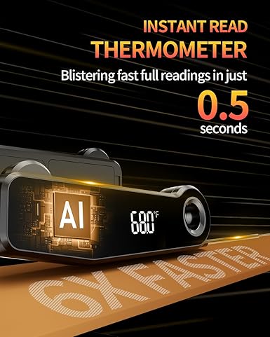 2025 Upgrade Meat Thermometer Digital for Cooking, 0.5s Instant Read Food Thermometer, ±0.5 ℉ Accuracy Kitchen Thermometer, Large LED Display, IP67 Waterproof for Grill, BBQ, Oven, Brewing, Baking