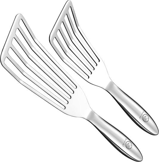 Fish Spatula Stainless Steel Combo - 1 Large Fish Turner + 1 Small Griddle Spatula, Metal Kitchen Tool With Thin Edge for Turning & Flipping