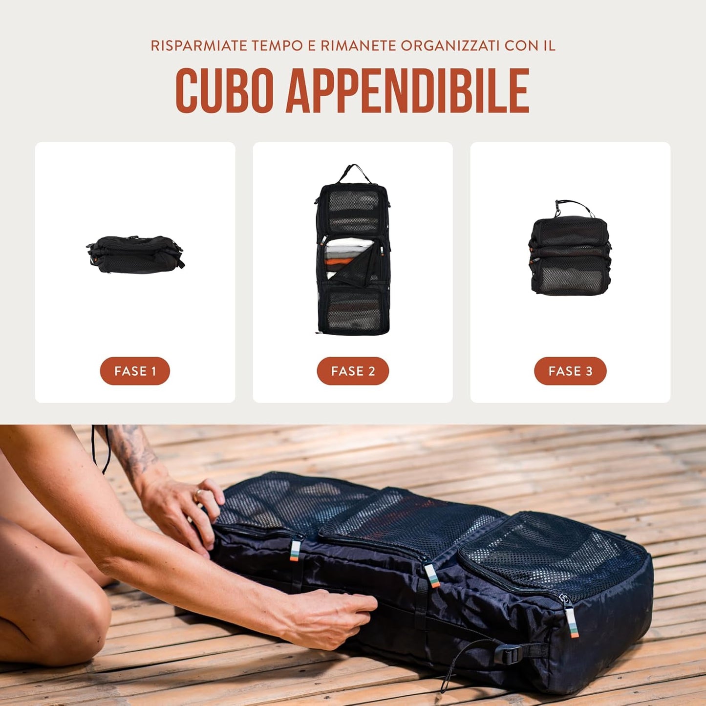 TRAVEL DUDE Compression Hanging Suitcase Organizer with Recycled Plastic Bottles | Hanging Packing Cube for Backpack | Portable Travel Rack for Bags Packaging in Black