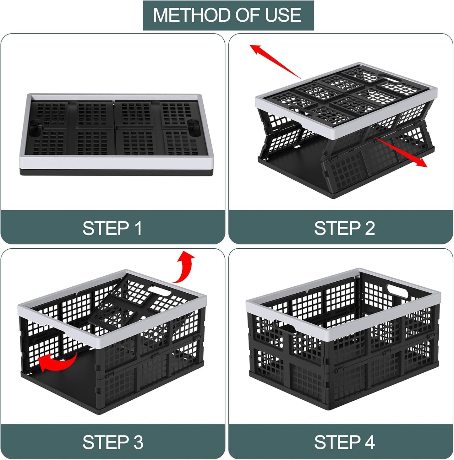 Oymlclivisa 34 L Collapsible Storage Crates, Folding Storage Crate, Plastic Storage Baskets for Grocery, Clothes, Toys, Books, 3 Packs