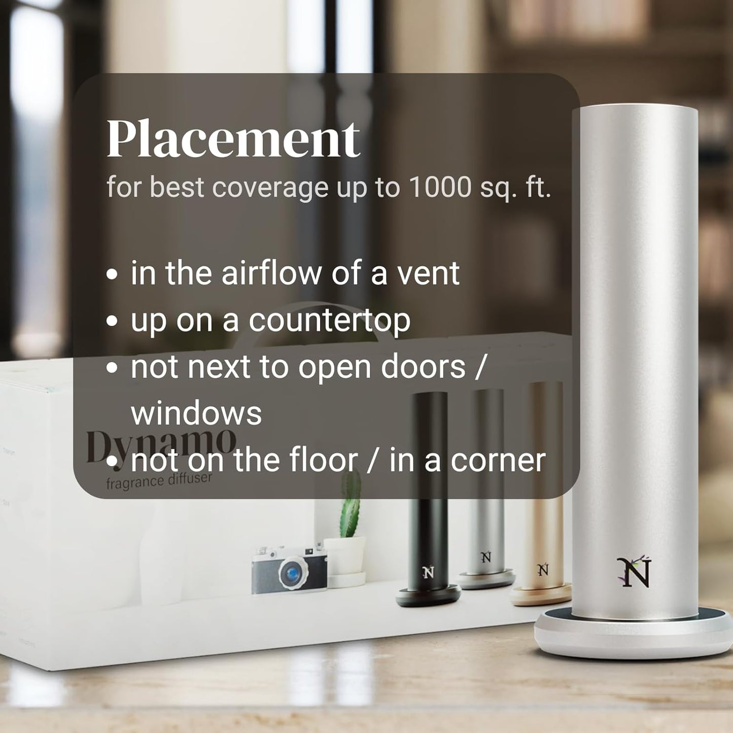 Dynamo Essential Oil Diffuser for Home with Fragrance Sample, App & Manual Control, Cold-Air Scent Diffusers for Home,Large Room, Hotel Scent Diffuser 1000sq. ft. Silver, Aroma Diffusers