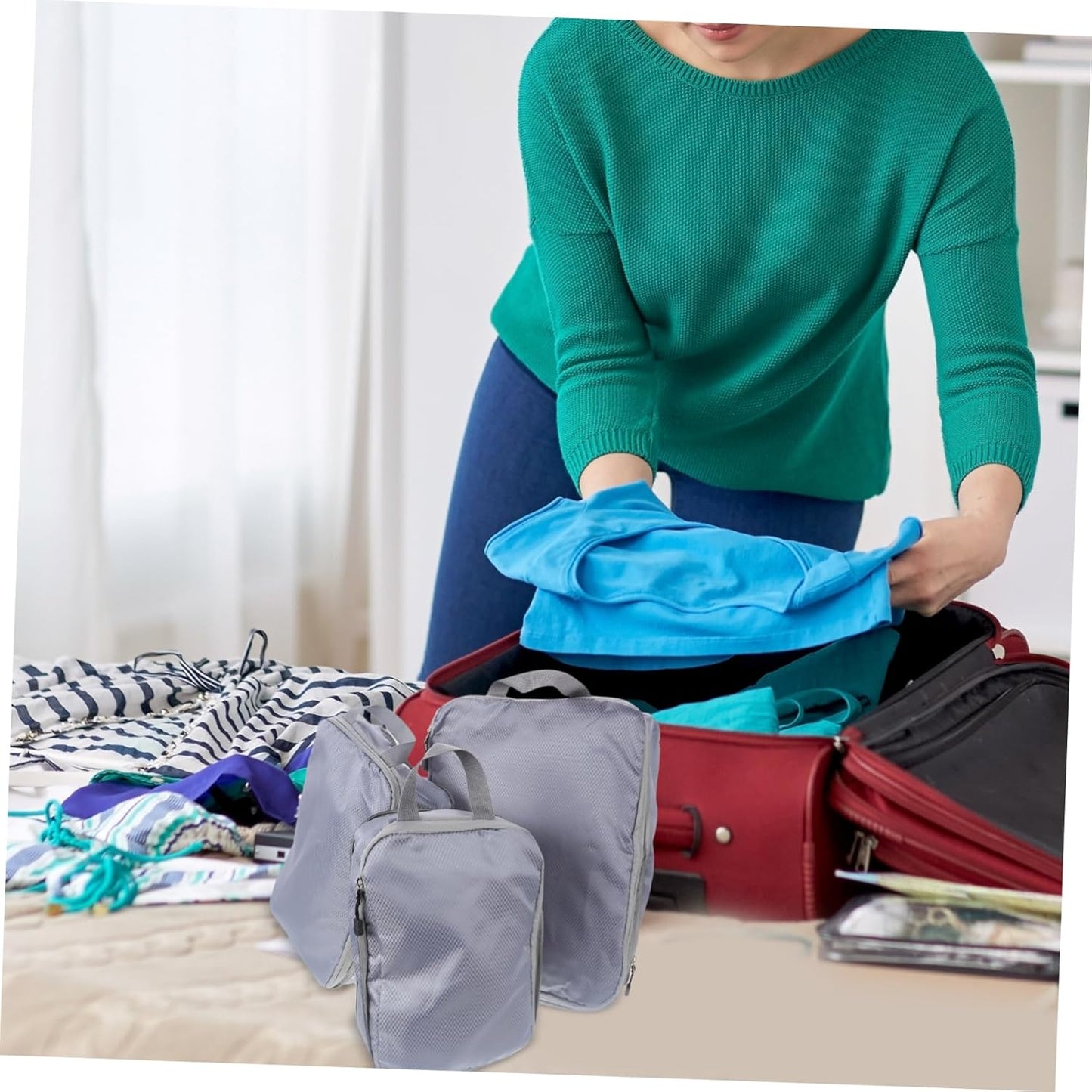 LIFKOME 3Pcs Travel Storage Bag Compression Organizer Bags for Clothes Shoes Toiletries and Lightweight Travel Packing Cubes for Easy Organization