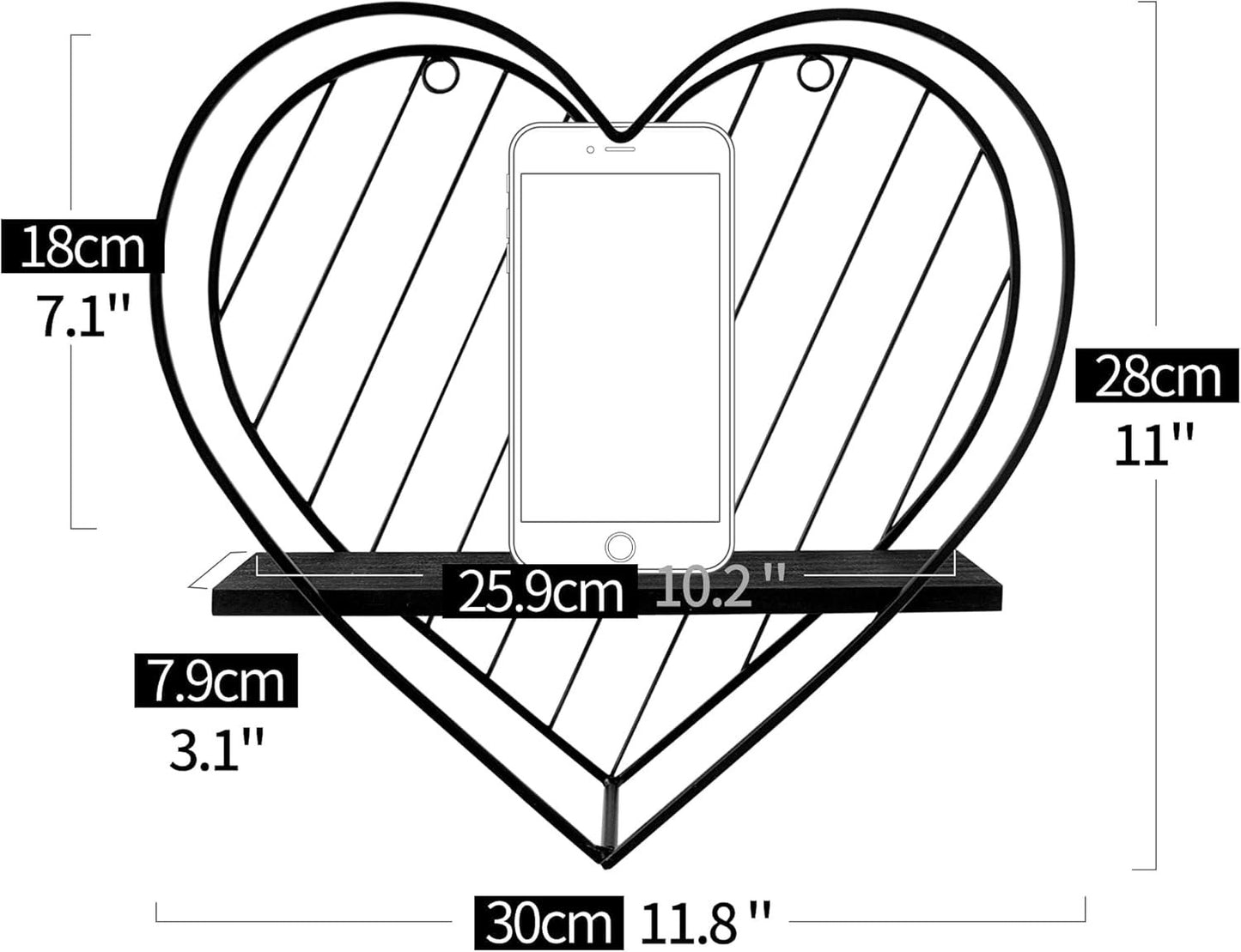 Afuly Black Wall Shelves for Floating Shelves in Metal Heart Design Industrial Style Modern Rustic Style Fantasy Unique Decoration for Bathroom Bedroom