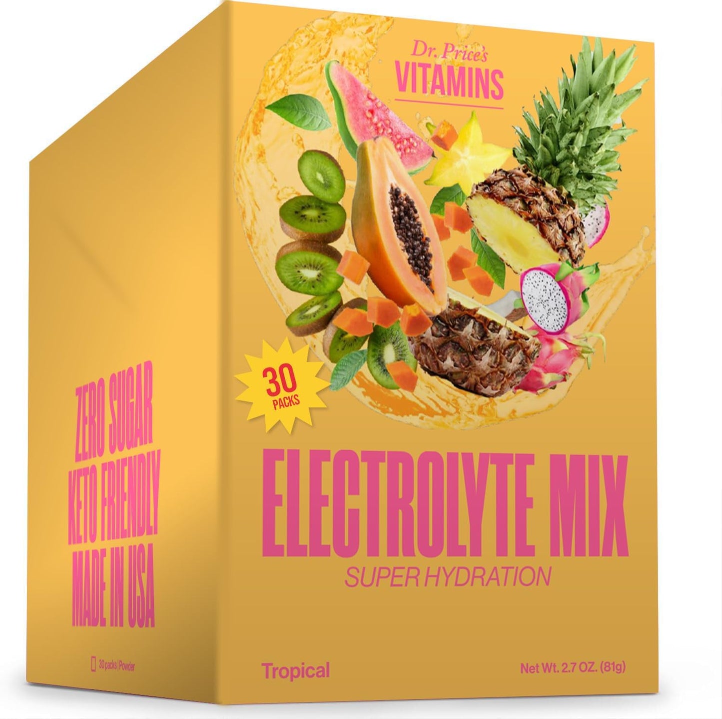 Electrolyte Mix Super Hydration Formula + Trace Minerals | NEW! Tropical Flavor (30 powder packets) Sports Drink Mix | Dr. Price's Vitamins | No Sugar, Non-GMO, Gluten Free & Vegan