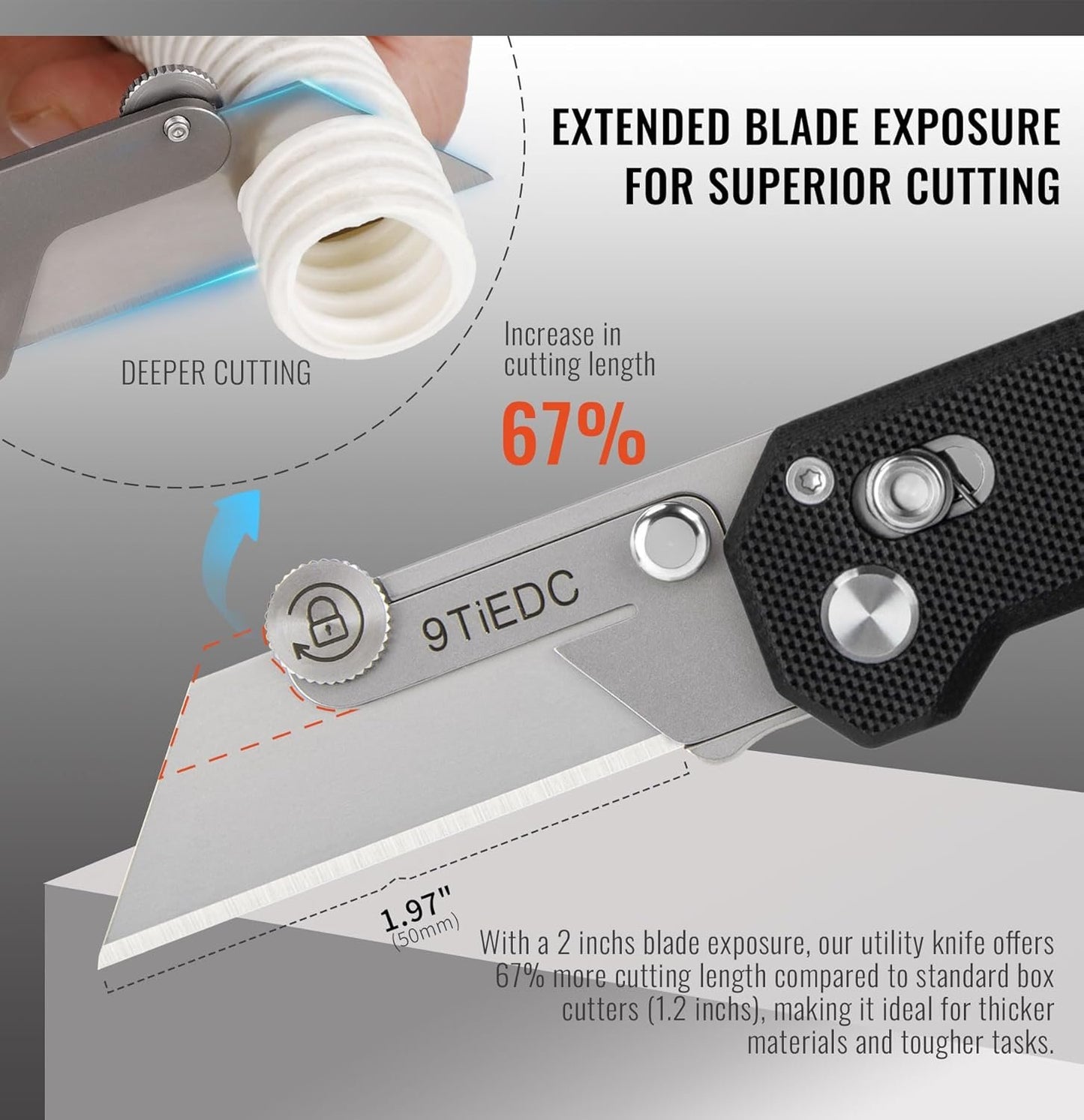 9TiEDC Folding Utility Knife,G10 Handle Heavy Duty Safety Box Cutter,Razor Knife & EDC Pocket Knife with Extra 10PC Blades,Perfect for Household Tools,Office,Factory,Outdoor Use.