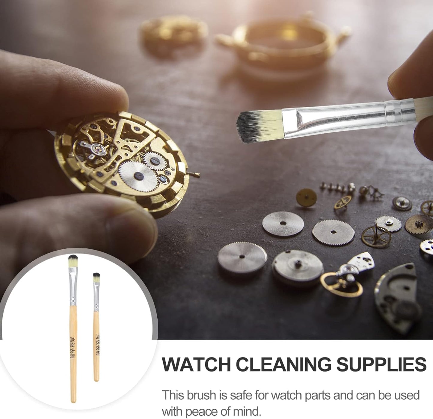 TEMPNAP 2Pcs Part Cleaning Brush for Watch Repair Soft Bristles Watch with Comfortable Handle Essential Accessories for Watchmakers and Repair