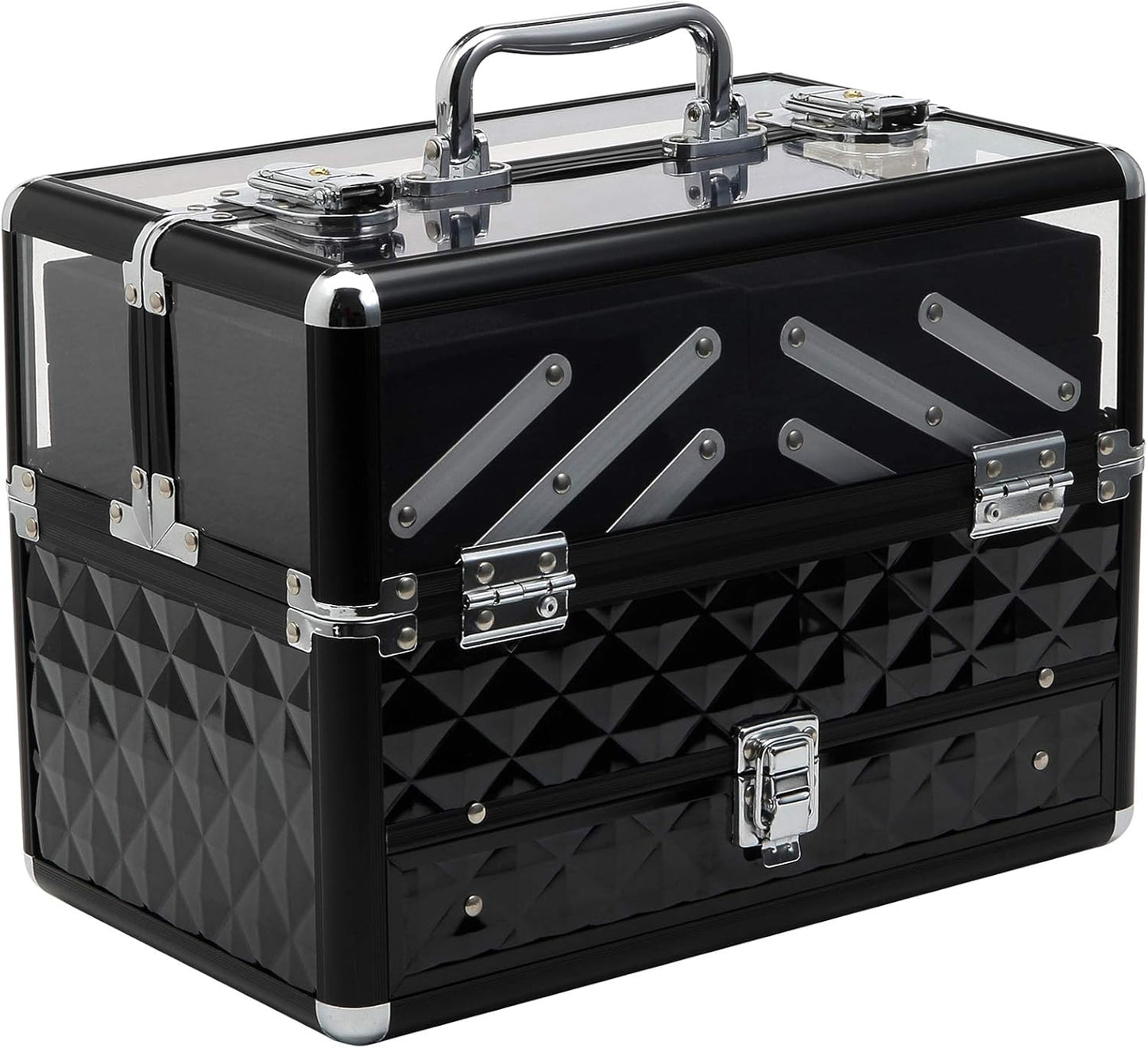 HOMCOM Professional Travel Makeup Case, Makeup Case with Removable Trays and Lock, for Women's Travel Makeup Beauty Case, 30 x 18.5 x 22 cm, Black