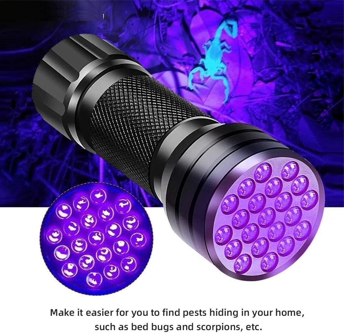 LED Rechargeable Flashlight,Super Brgiht Tactical Flashlights1200lm,Pocket Flashlight Includes a USB Charging Cable,Retractable,with 5 Modes,Camping and Emergency Use (1Pack-Black Light Flashlight)