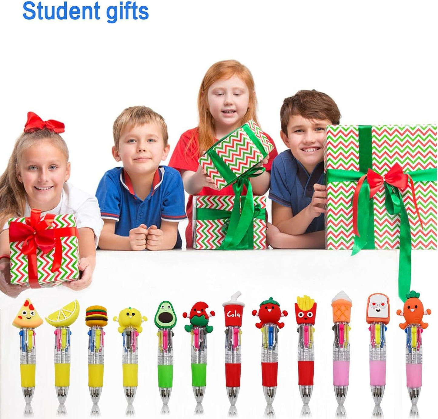 12 PCS Kids Multi-Coloured Ballpoint Pens, Cute 4-in-1 Retractable Gel Pens, Mini Cartoon Pen For Kids Students Teacher Classroom School Home Stationery, Fun Pens for Birthday Party Favor Gifts