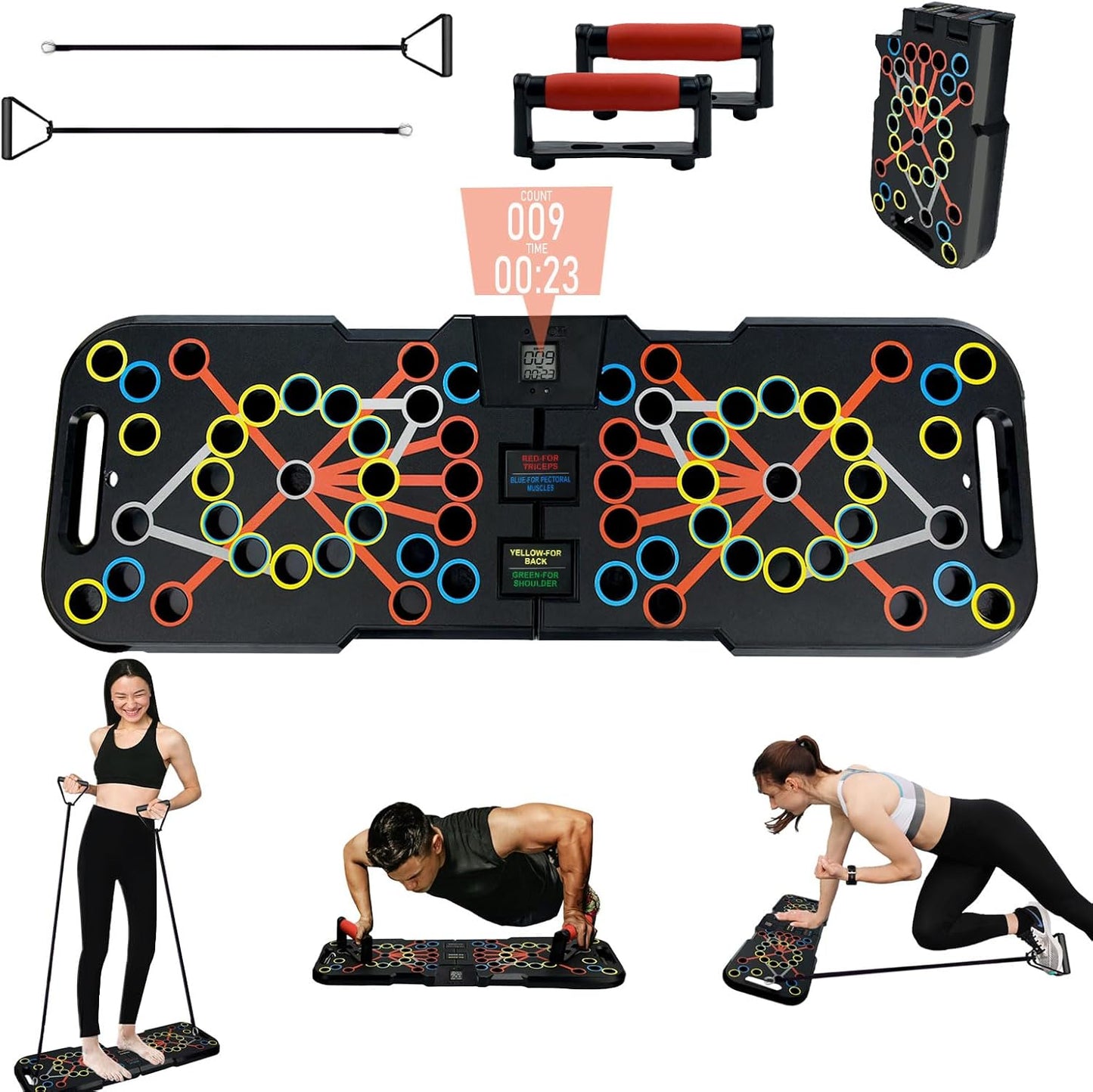 Surplex 41 in 1 Push Up Rack Board Fitness Gear Power Press Push Up Bracket System Workout Training Gym Exercise Rack for Body Building Training with Resistance Band & Smart Counter