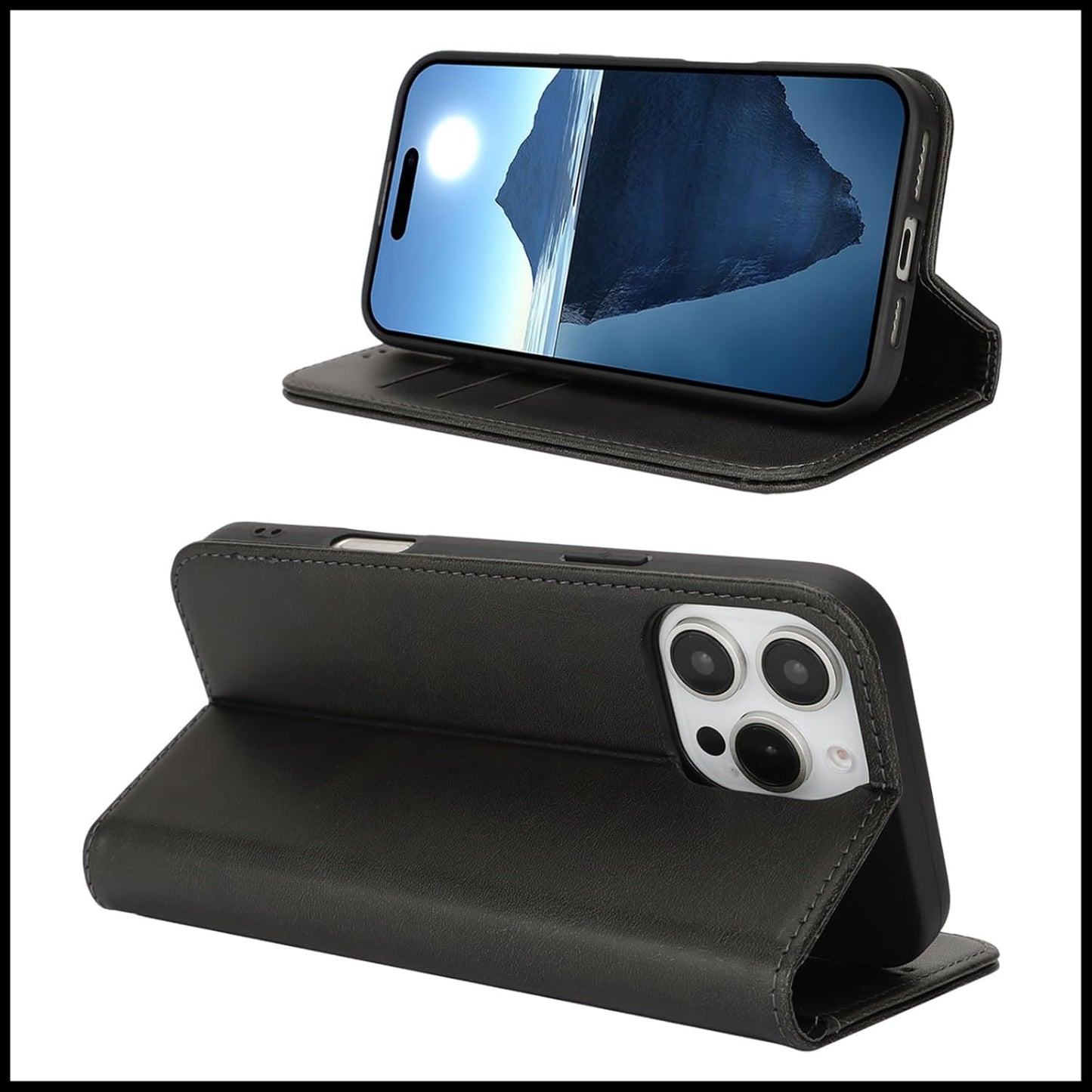 FROLAN for iPhone 16 Pro Wallet Case with Card Holder, Premium PU Leather Credit Slot Flip Folio Book Drop Protection Shockproof Phone Cover for iPhone 16 Pro 6.3 Inch (Black)