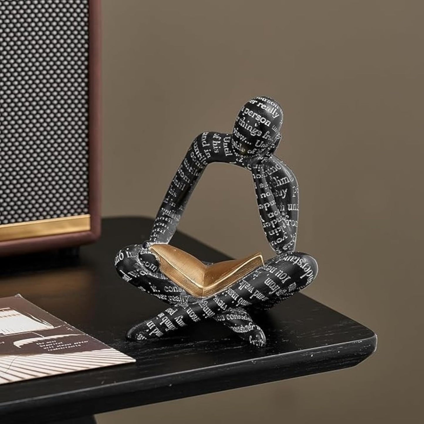 Home Decor Pulp Reading Thinker Statue Aesthetic Sculpture Room Decor Modern Abstract Decoration on Shelf Table Desk for Living Room Office Bedroom (Black)