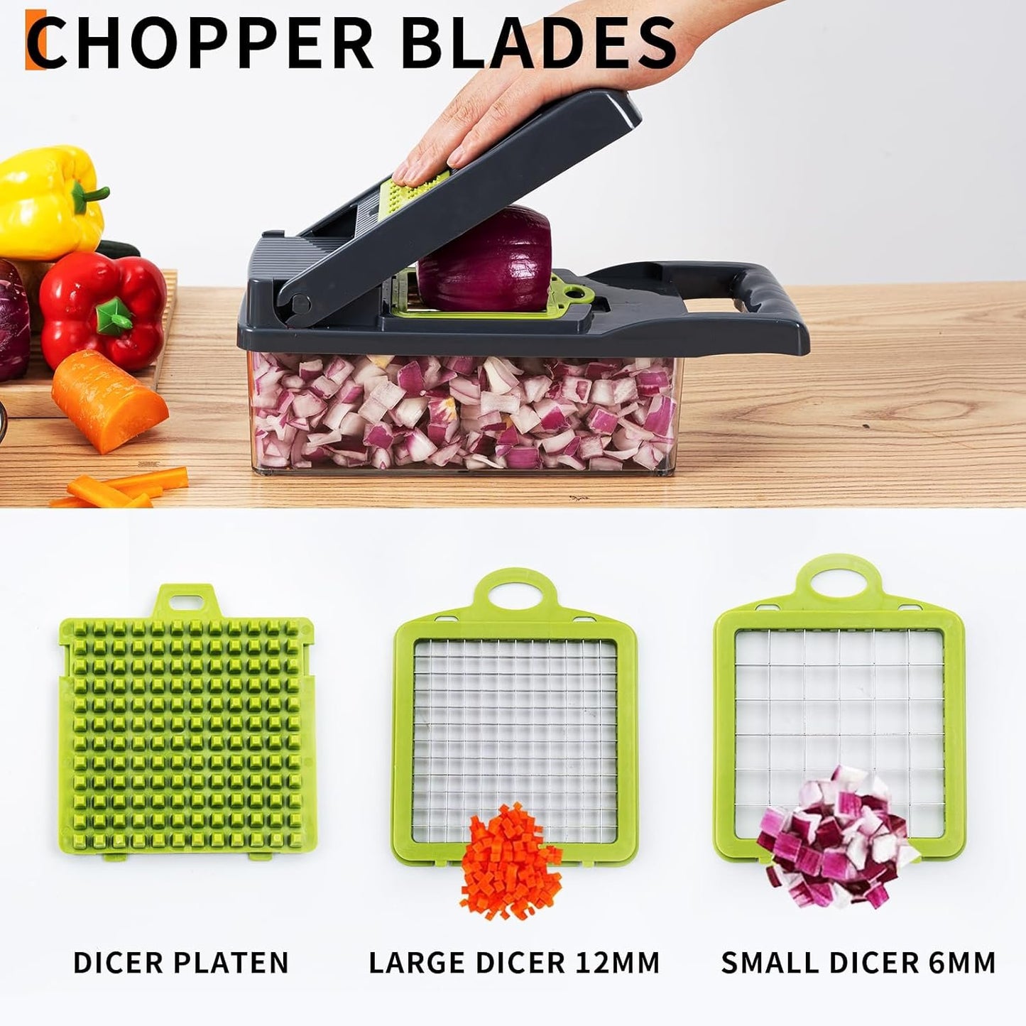 Affox 16 Pcs Vegetable Chopper : Versatile Chopping Tool with Interchangeable Blades and Accessories for Effortless Food Preparation