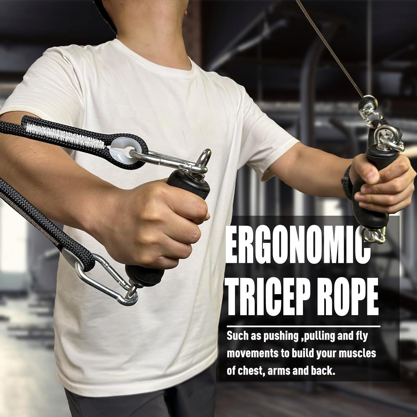 Cable Machine Attachment with Upgraded Ergonomic Gym Handles, LAT Tricep Rope Pull Down Attachment,Exercise Handles for Home Gym Workout