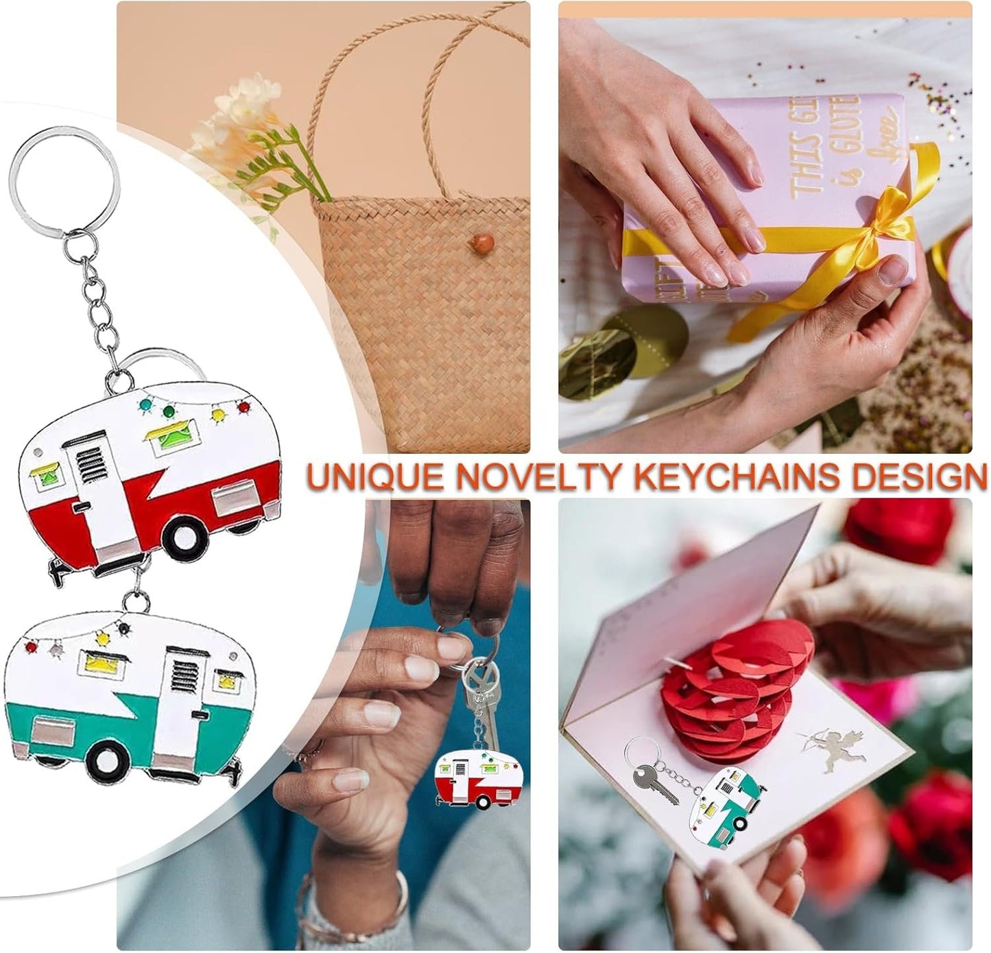 2 Pack Camper Keychain Set Happy RV Keyring Couples Camping Gifts for Men Women Camper Travel Trailers Accessories