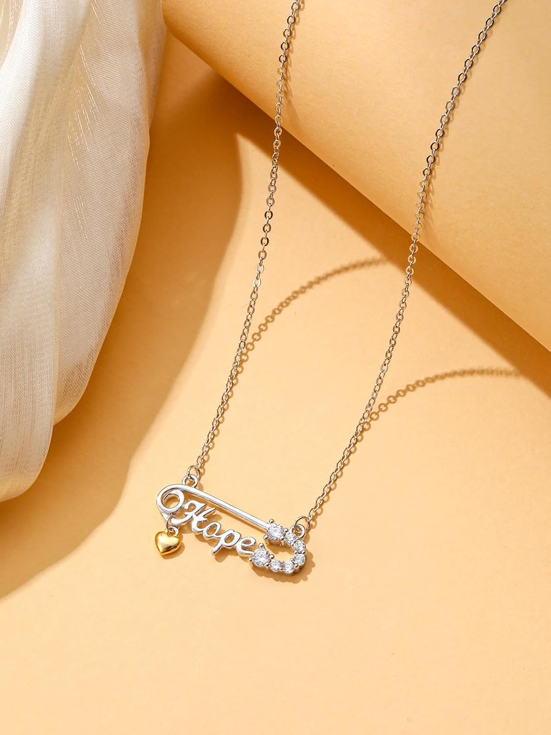 KINGWHYTE Safety Pin Necklace 925 Sterling Silver Mental Health Awareness Pin Hope Neckalce Safety Pin Pendant Jewelry Gifts