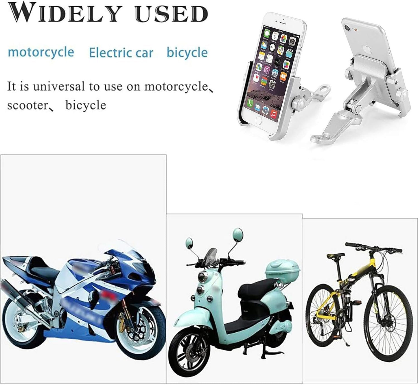 KASER Universal Smartphone Holder Motorcycle Rearview Mirror in Aluminium for Motorcycle, Scooter, Mobile Phone GPS Navigation (Silver Mirror)