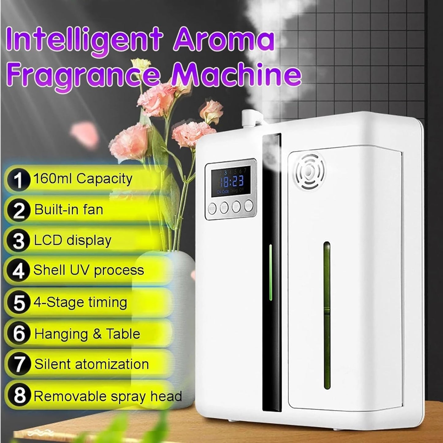 Scent Air Machine for Home, Waterless Essential Oil Diffuser Wall-Mounted Fragrance Machine 160ml, Hotel Collection Diffuser for Large Room, Hotel, Spa, Office Black(White)
