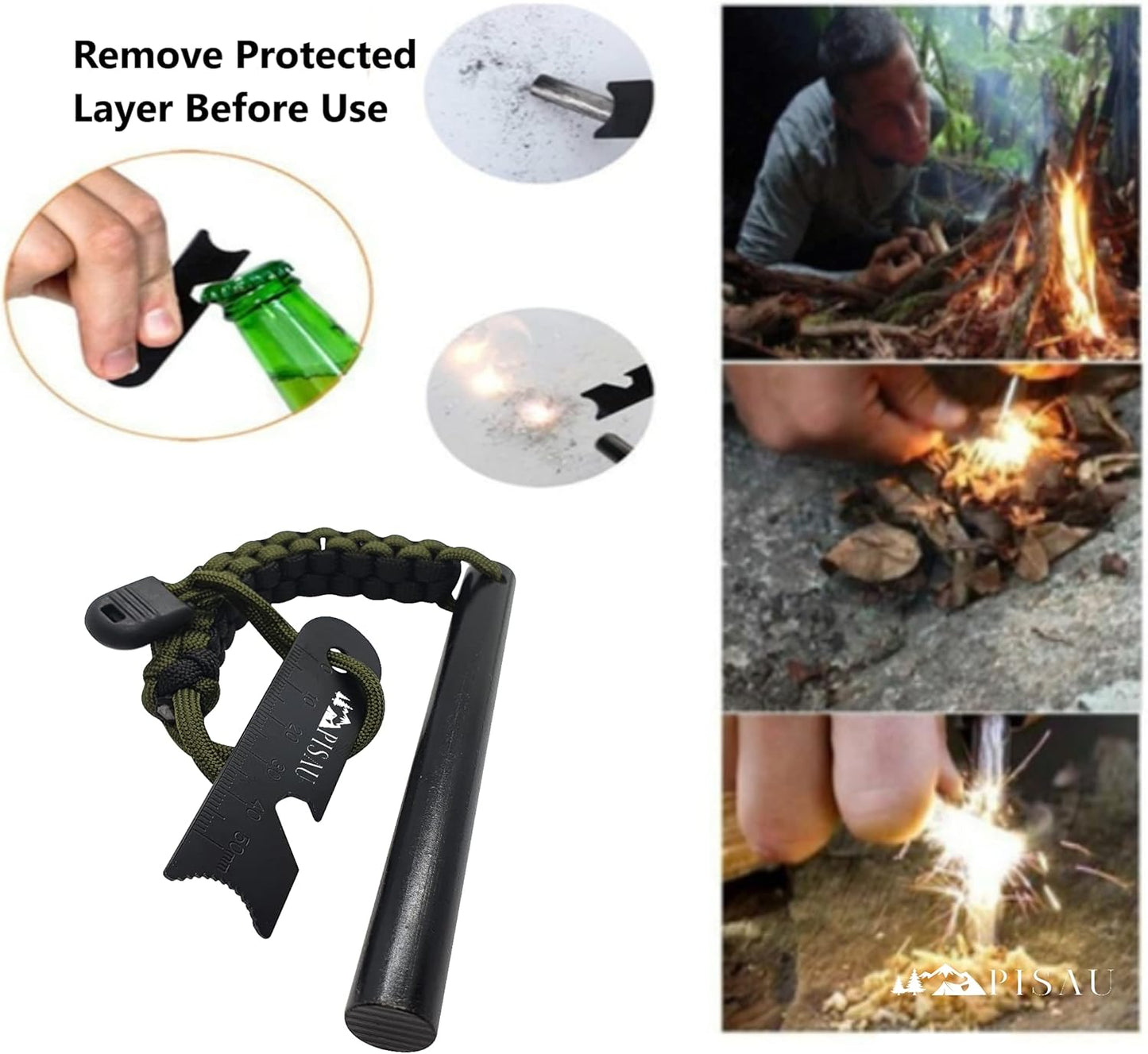 12.7 cm Ferrocerium Ferro Rod Flint Fire Starter Waterproof for Camping, Hiking and Emergency