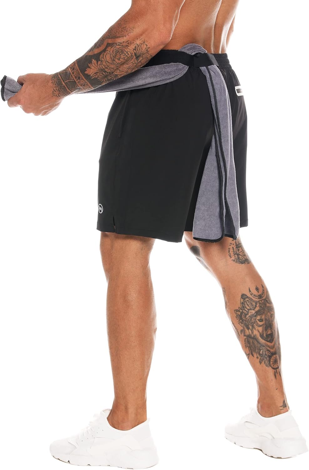 MOVEUP 2 in 1 Gym Running Shorts 7" Quick Dry Spandex Shell Fabric Compression Lining Sport Shorts Basketball Shorts Active Fitness Shorts Workout Training Shorts with Zipper Pocket for Men