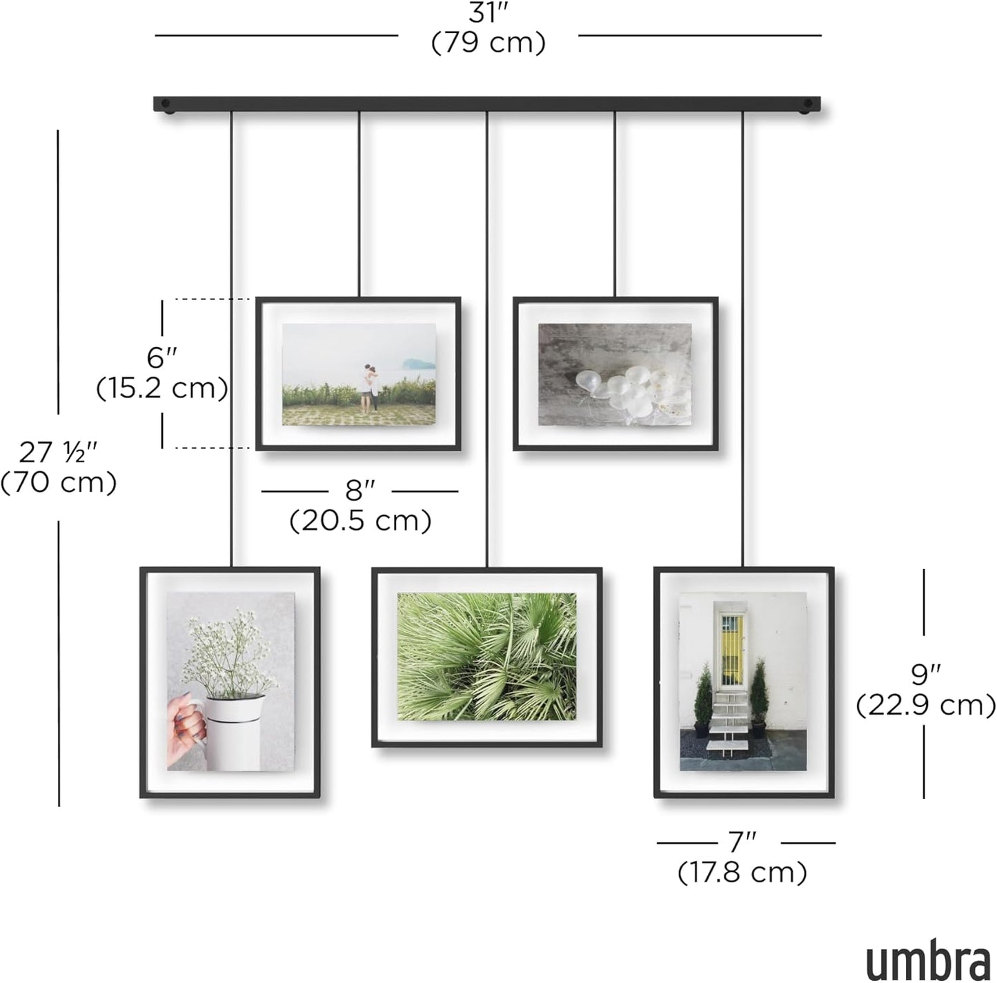Umbra Exhibit Picture Frame Gallery Set (Holds Two 4 x 6 inch and Three 5x7 inch Images), 11x14 (Floats 8-1/2x11), Black