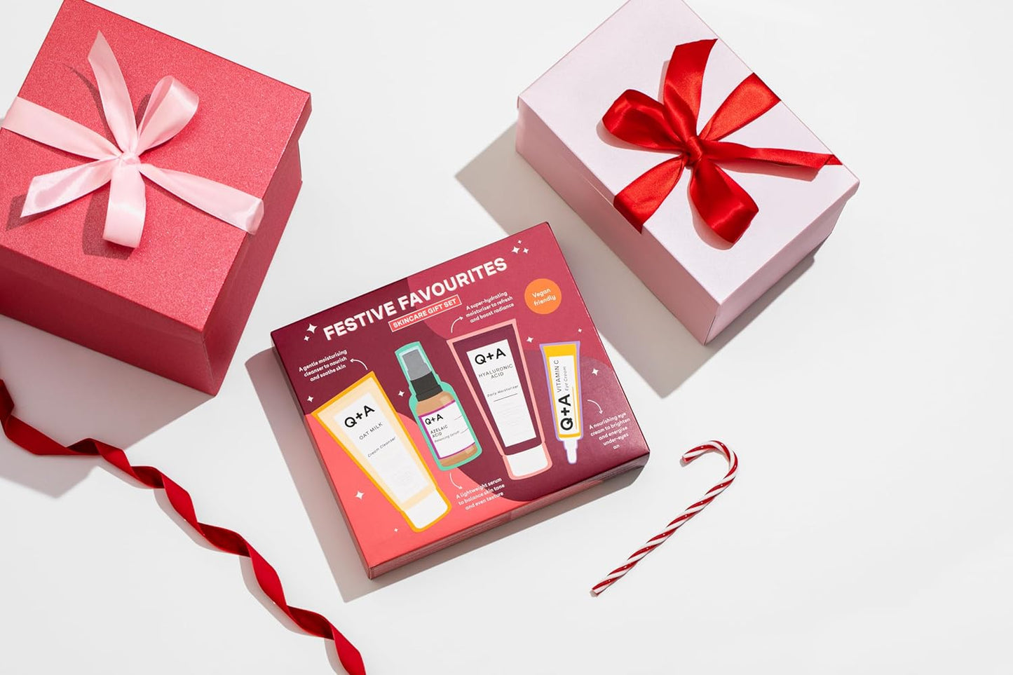 Q+A Festive Favourites Skincare Gift Set with Hyaluronic Acid Moisturising Cream, Cleanser Cream, Azelaic Acid Serum and Eye Contour Serum
