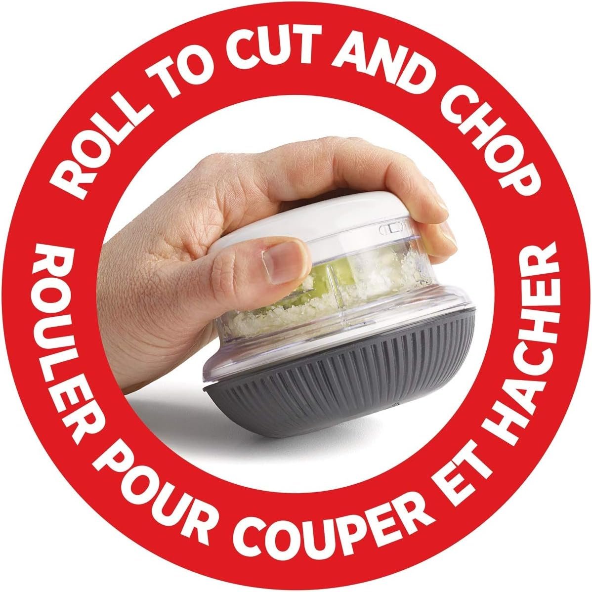Starfrit Mini Rolling Chopper - Effortless Chopping with Dual Blades - Non-Slip Base - White